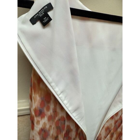 Ann Taylor Women's Silk Orange Cream Layered Fabric Front Sleeveless Dress 10 - Picture 5 of 7